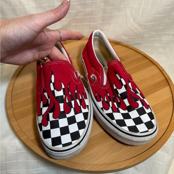 Vans Shoes - Womens Size 7.5 - VANS Classic Slip-On Red Drip Black Checker White Men’s 5 Shoe